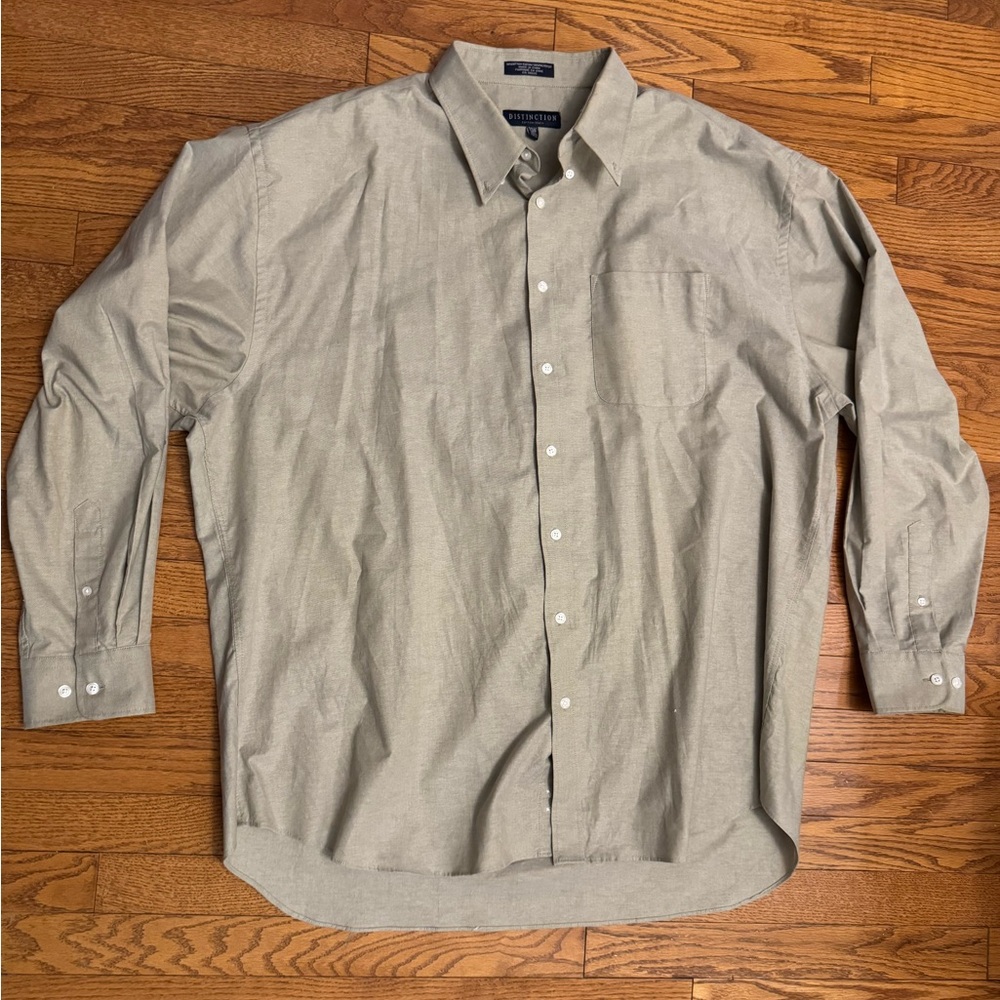 Distinction Men’s  Button Down Shirt.  Tall Fit Long  18.5 Cotton Dress Shirt